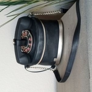 Rare! BETSEY JOHNSON Old Fashioned Retro Black Rotary Phone Crossbody Purse.